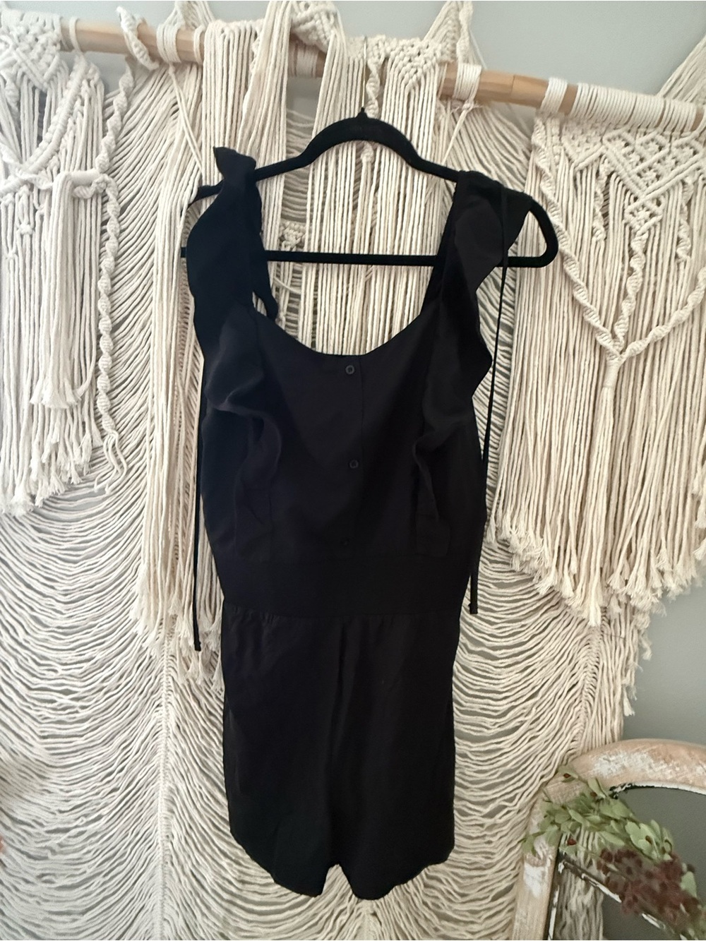 white birch Black Ruffle Strap Mini Dress